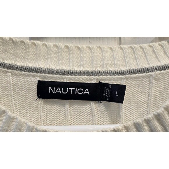 Nautical Sweater Adult Large White Marshmallow Ribbed Outdoor Sailing Golf Mens - Picture 4 of 4